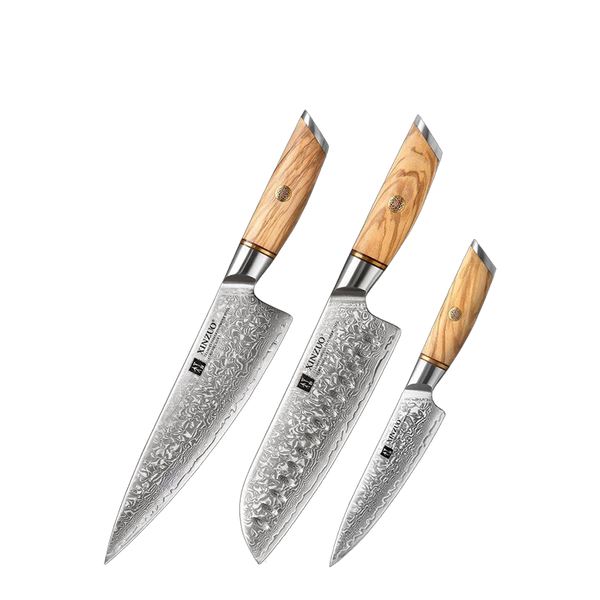 3-Piece Knife Set (8" Chef + 7" Santoku + 5" Utility) - Lan Series (B37)