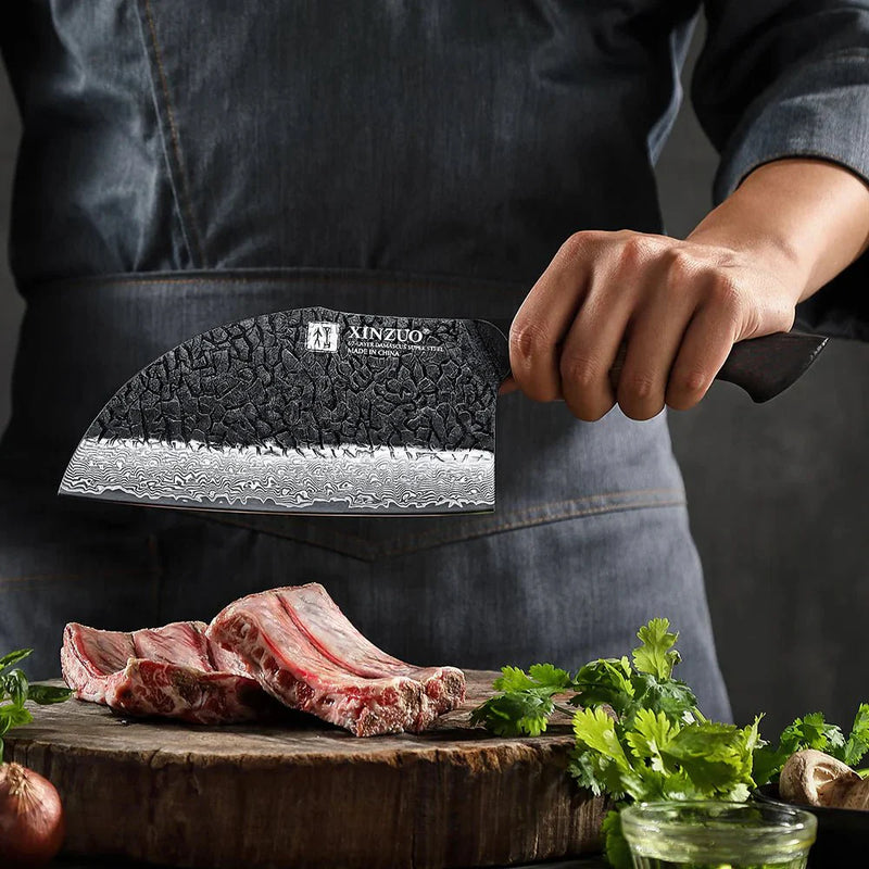 Xinzuo Mo Series 7.3 inch butcher's cleaver with G10 handle, weighted for bone work