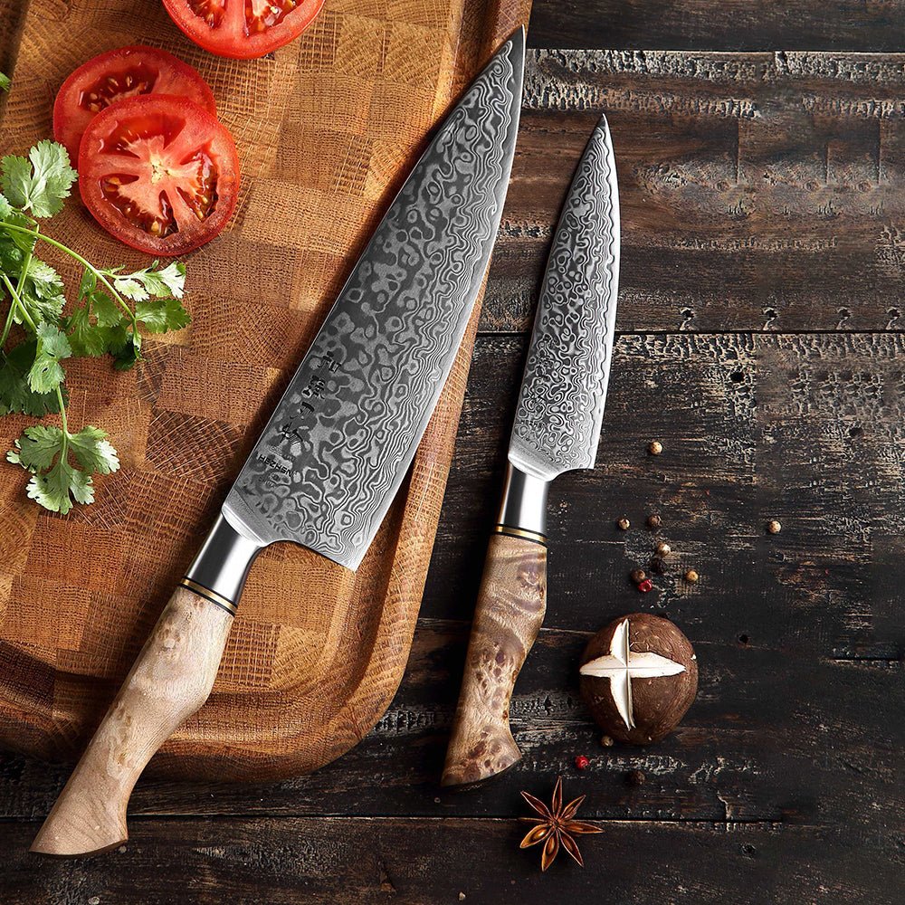 An 8.3" chef and a 5" utility