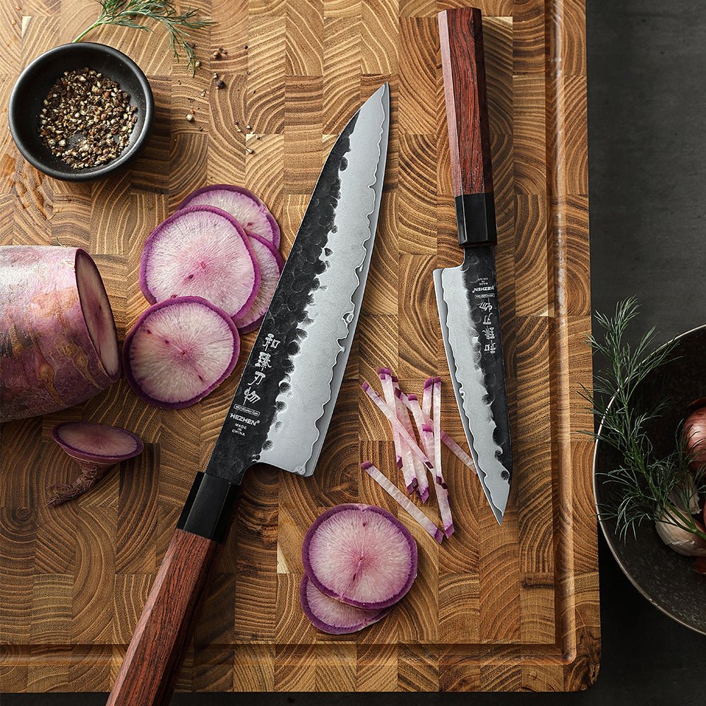 Two knives, most of the kitchen covered
