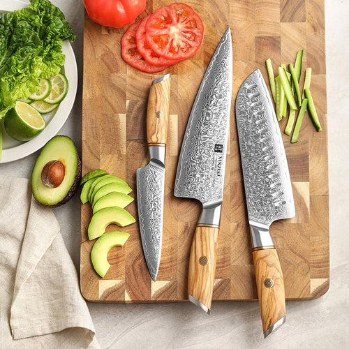 3-Piece Knife Set (8" Chef + 7" Santoku + 5" Utility) - Lan Series (B37)