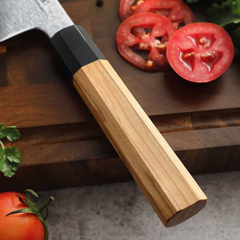 Olive wood, buffalo horn, octagonal grip