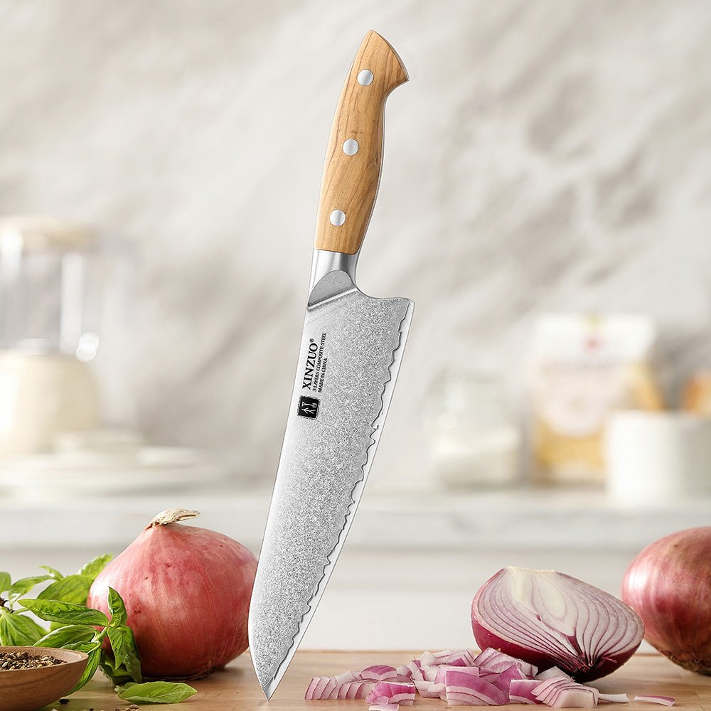 8" Granton Edge Chef Knife - Pin Series (X02O) - Xinzuo Australia