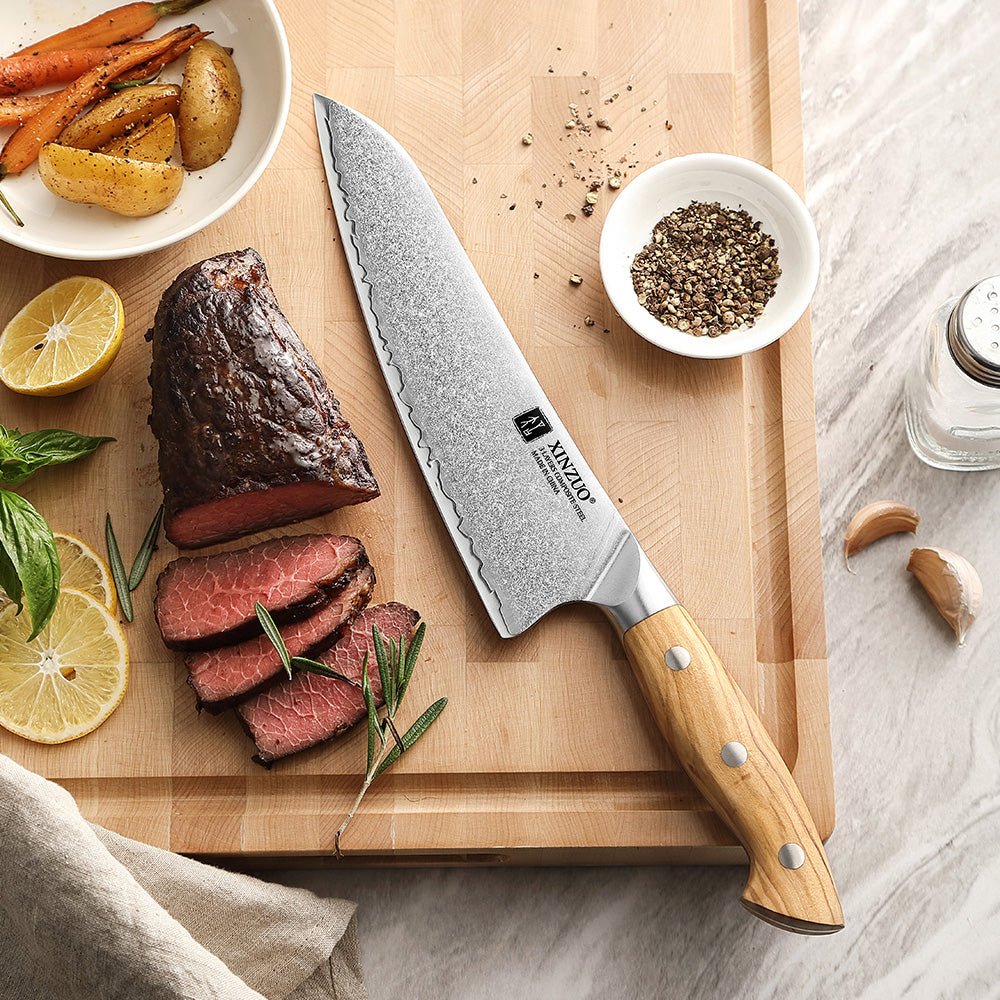 8" Granton Edge Chef Knife - Pin Series (X02O) - Xinzuo Australia