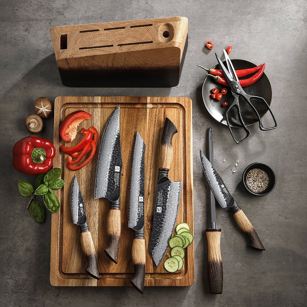 8-Piece Damascus Knife Block Set - Mo Series (X06) - Xinzuo Australia