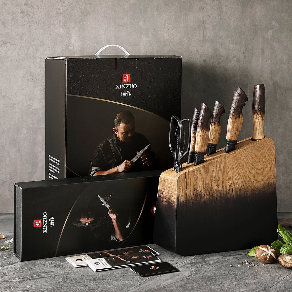 8-Piece Damascus Knife Block Set - Mo Series (X06) - Xinzuo Australia