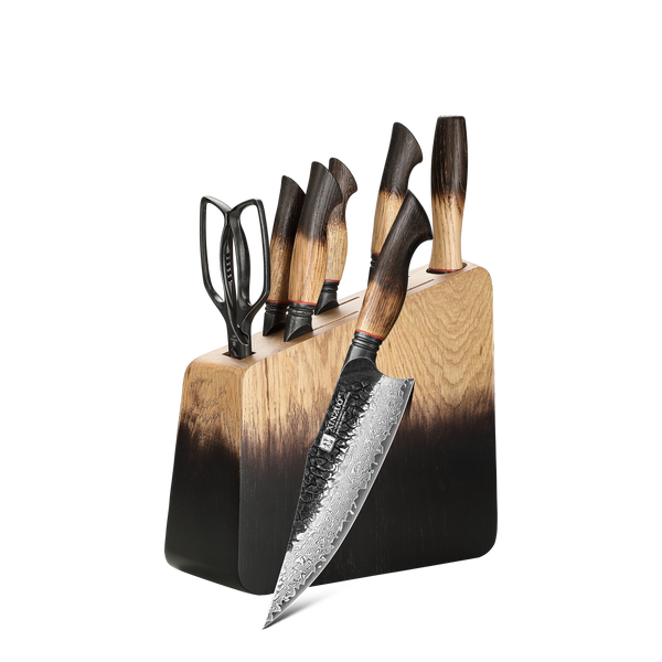 8-Piece Damascus Knife Block Set - Mo Series (X06)