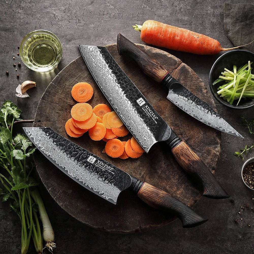 Three Knives, One Matched Damascus Set