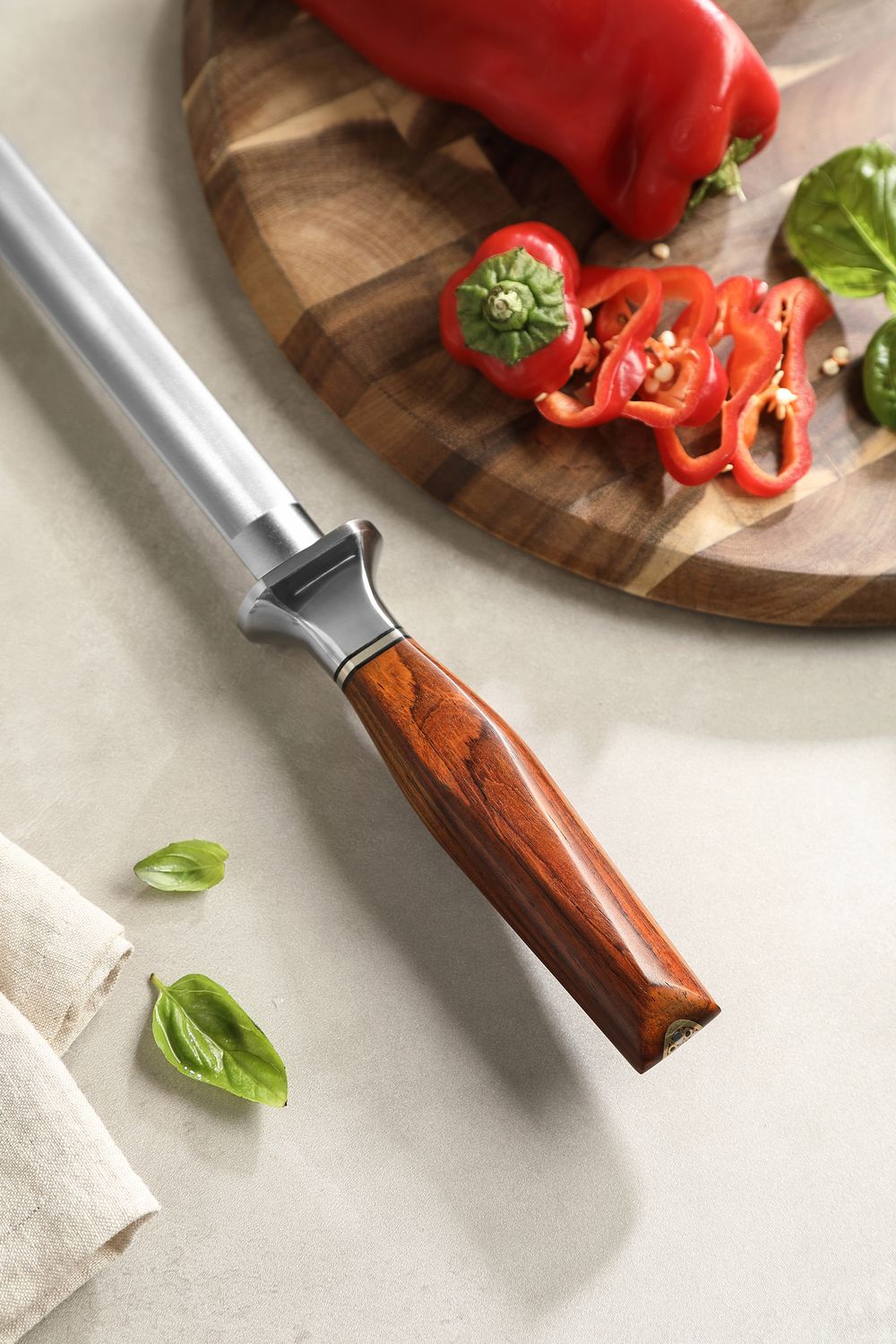 Detail of the X03 honing rod and rosewood handle